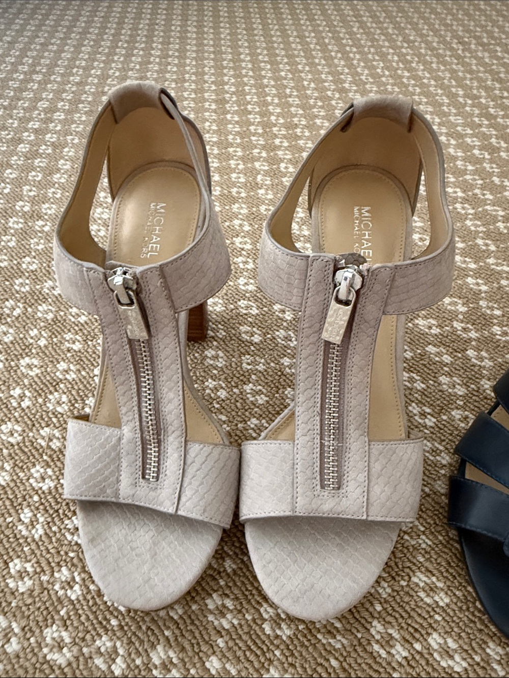 MICHAEL Michael Kors Taupe Zip-Front T-Strap Heels
